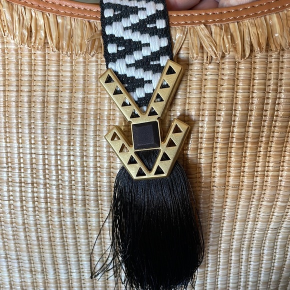 New! Stella & Dot Large Straw Tassel Riviera Tote Woven Boho Western Accent Bag - Picture 4 of 10